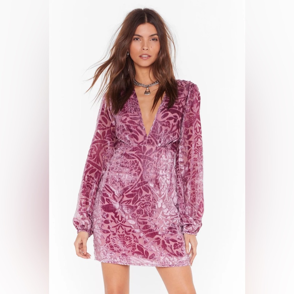 NWT Nasty Gal Party Thyme Floral Velvet Dress Size 10